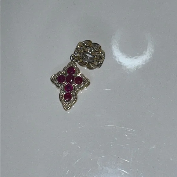 NWOT Gems En Vogue Sterling Silver Genuine Ruby 14 Gold Accent Cross Charm Boho - Picture 5 of 7